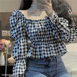 ☾∋✻เสื้อเชิ้ตแขนพัฟ คอสี่เหลี่ยม ทรงหลวม เข้ากับทุกการแต่งกาย แฟชั่นฤดูใบไม้ผลิ สไตล์เกาหลี สําหรับผู้หญิง และนักเรียน 2