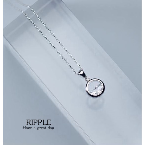 สร้อยคอเงินแท้ 92.5% Ripple necklace NKS-045 จี้คลื่นน้ำคริสตัลสีขาว ขนาดความยาวสร้อย 40+5 cm