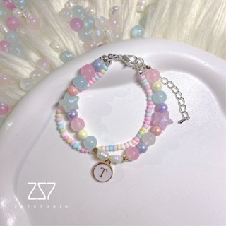 💐⭐สร้อยข้อมือ แฮนด์เมด 2 เส้น Pastel Bubble จี้ A-Z