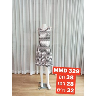 MMD 329 ชุดเดรสสั้นลายพิมพ์  คอกลม แขนกุด กระโปร่งยาวเลยเข่า เอวจั้ม พร้อมส่ง