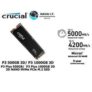 COINSคืน15%⚡FB9JMZV6⚡ CRUCIAL P3 500GB/ P3 1000GB /P3 PLUS 500GB /P3 PLUS 1000GB 3D NAND NVME PCLE M.2 SSD 5ปี