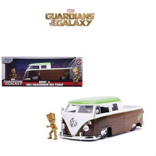 โมเดลรถของเล่น  Jada Toys Marvel Guardians of The Galaxy Groot &amp; 1963 Volkswagen  อัตราส่วน 1:24  รถเหล็กพร้อมฟิกเกอร์