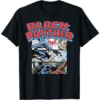 เสื้อยืดผ้าฝ้ายพรีเมี่ยม เสื้อยืด พิมพ์ลายการ์ตูนมาร์เวล Black Panther สไตล์เรโทร