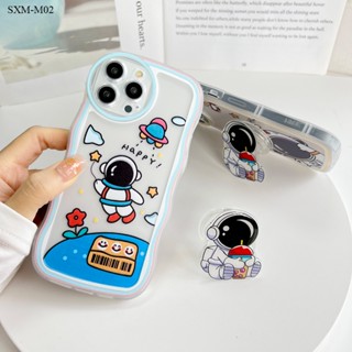 Samsung Galaxy M11 M12 M02 M22 M23 M32 5G เคสซัมซุง สำหรับ Cartoon Astronaut Wave Bracket เคส เคสโทรศัพท์ เคสมือถือ Full Back Cover Soft Case Protective Shockproof Casing