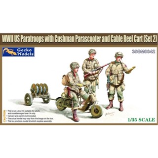 โมเดลฟิกเกอร์ทหาร Gecko Model 1/35 35GM0042 WWII US PARATROOPS WITH CUSHMAN PARASCOOTER AND CABLE REEL CART