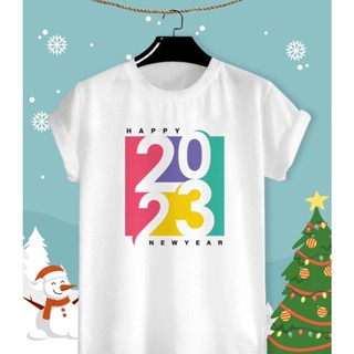 เสื้อลายปีใหม่ เสื้อคริสมาสต์ Merry Christmas &amp; Happy New Year 2023 ผ้า TK ใส่สบาย สีสันสดใส ใส่สบาย ไม่ยืดไม่ย้วย