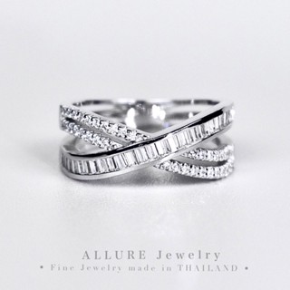 แหวนเงินแท้925 ชุบเคลือบทองคำขาว ประดับเพชร CZ Swiss Diamond [ ROXY - Allure jewelry ]