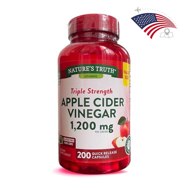(🌟พร้อมส่ง/🌟ของแท้) แคปซูล 200 เม็ด Nature's Truth Apple Cider Vinegar 1200 mg. บรรจุ 200 แคปซูล