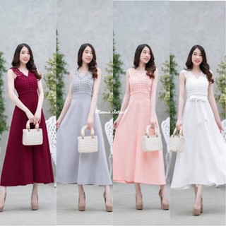 hbstation.shop เสื้อผ้าแฟชั่น Maxi Dress สีแดง เทา โอรส ขาว พร้อมส่ง