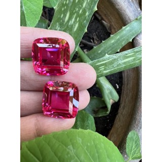 สีชมพู Synthetic PINKISH SAPPHIRE BURMA RUBY Cushion 18mm- pair (2 pcs) 70 carats ทับทิม พม่าเทียม 70 กะรัต(CARATS)