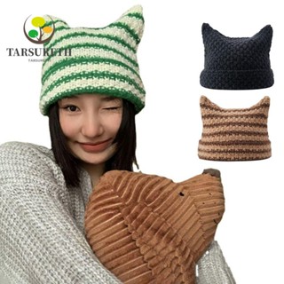 Tarsureth Y2K Harajuku Punk Gothic Knitted Cat Ear Little Devil Hat Women Kawaii Designer Winter Handmade Beanie Female Caps