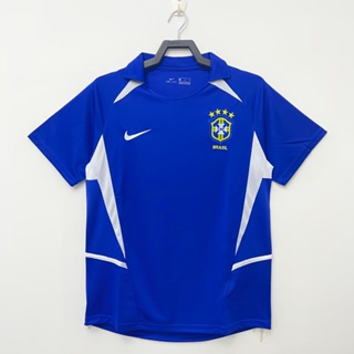 เสื้อกีฬาแขนสั้น ลายทีมชาติฟุตบอล Brazil 2002 ชุดเหย้า และเยือน สไตล์วินเทจ ไซซ์ S-XXL