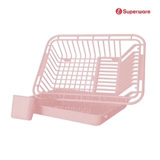 Srithai Superware ที่คว่ำจานชามพลาสติก ตะกร้าคว่ำจาน แบบโล่ง มีถาดรองน้ำทิ้ง และที่ใส่ช้อนส้อม รุ่น B-150