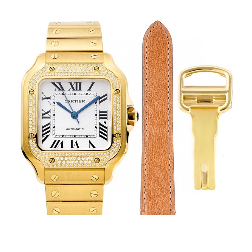 พรี​ ราคา17900 Cartier santos de เพชร​ นาฬิกา​ผู้หญิง​ นาฬิกาควอตซ์ steel นาฬิกา​ผู้ชาย​ size35.1mm