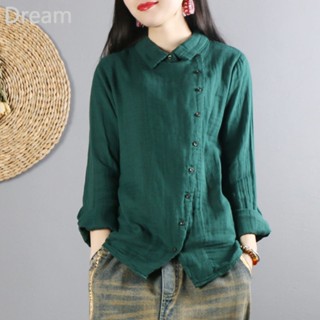 Retro cotton and linen top womens loose casual long-sleeved literary style shirt