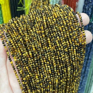 ตาเสือ พลอยตาเสือ หินแก้ชง Yellow Tigers Eye 2 mm ทรงกลม เส้นยาว