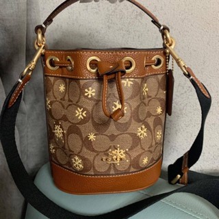 Coach Dempsey Drawstring Bucket Bag In Signature Canvas With Snowflake Print