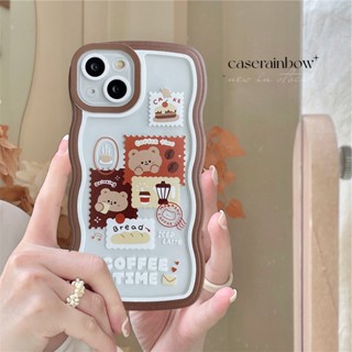 เคสโทรศัพท์มือถือ TPU นิ่ม กันกระแทก ขอบหยัก ลายการ์ตูนหมี กาแฟน่ารัก สไตล์วินเทจเรโทร สําหรับ iPhone 7 8 6 6s Plus XR 11 12 13 14 Pro Max 14Plus X XS Max SE 2020