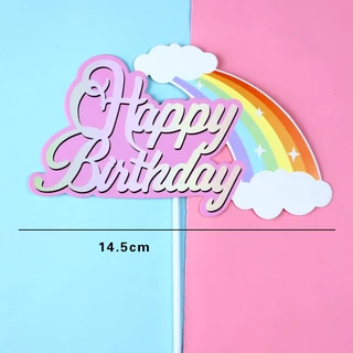 ป้ายปักตกแต่งเค้ก สายรุ้ง ก้อนเมฆ ป้ายปักHBDสายรุ้งเมฆ พร้อมส่งจากไทย