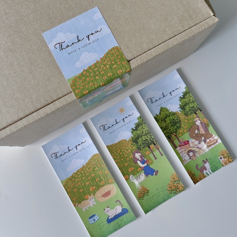 •𝒟𝒶𝓃𝑔𝑜• [6ชิ้น15บาท]สติ๊กเกอร์แปะกล่อง รุ่น Picnic เเพ็คของ Thank you