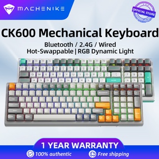 Machenike CK600 คีย์บอร์ดเล่นเกมไร้สาย บลูทูธ 2.4G มีสาย 100 คีย์ มีไฟแบ็คไลท์ RGB PBT-CSA สําหรับ Mac Windows