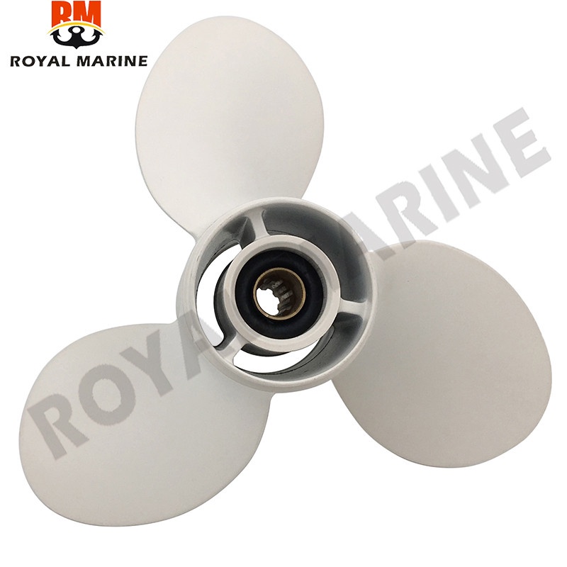 ใบพัดอะลูมิเนียมอัลลอย 63V-45945-00-EL 9 1/4x9-J สีขาว สําหรับ Yamaha 9.9-15HP 3 ใบมีด 8 ซี่ R-Rotat