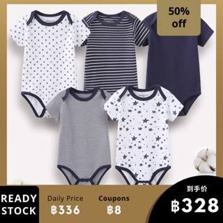 Kiddiezoom ชุด 5 ชิ้น ชุดรอมเปอร์ ทารกแรกเกิด เสื้อแจ็กเกต บอดี้สูท เวอร์ชั่นเกาหลี ชุดนอน ผ้าฝ้าย 100% สีดำ ดาว+ สีขาว สีกรมท่า ลายทาง+ สีน้ำเงินเข้ม+ สีดำ+ สีฟ้า ชุดวอร์ม เด็กผู้ชาย สาว เวลาว่าง 0-12M ที่รัก