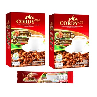 Cordy Plus Coffee = 2 กล่อง กาแฟ คอร์ดี้ พลัส อ. วิโรจน์ ถั่งเช่า เห็ดหลินจือ กาแฟสำเร็จรูป 10 ซองต่อกล่อง กาแฟสมุนไพร