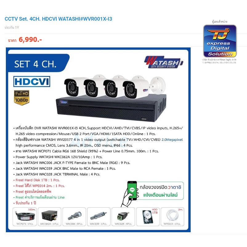 CCTV Set. 4CH. HDCVI WATASHI#WVR001X-I3