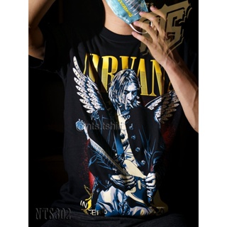 NTS 302 Nirvana เสิ้อยืดดำ เสื้อยืดชาวร็อค เสื้อวง New Type System NTS Rock brand Sz. S M L XL XXL_37