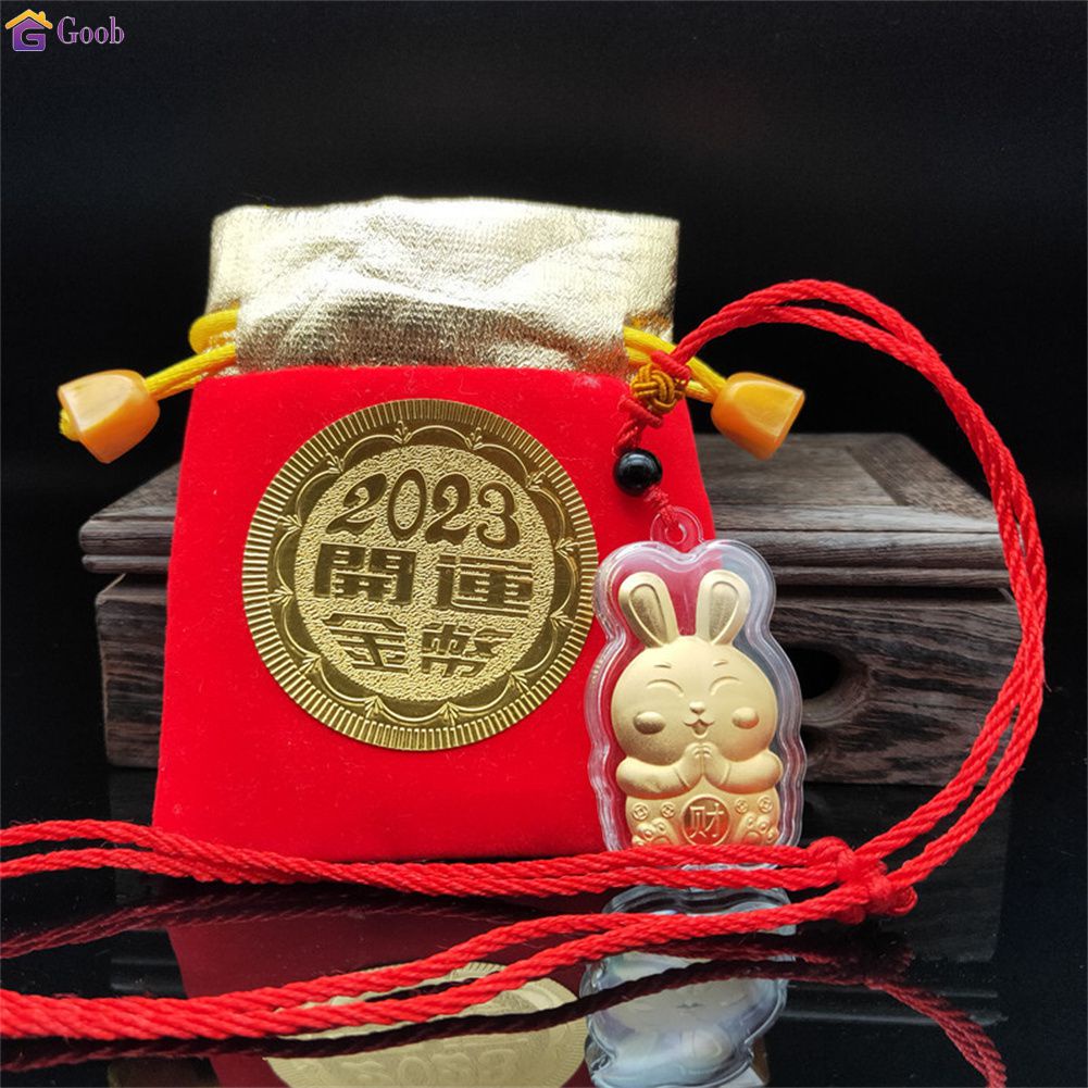 สร้อยคอ ปีกระต่ายจี้การ์ตูนราศีน่ารักกระต่ายทองสร้อยคอพวงกุญแจจี้ของขวัญปีใหม่【 Goob】