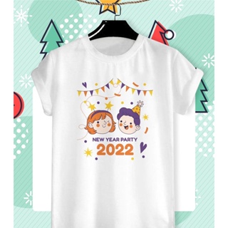 🎅 เสื้อยืดลายปีใหม่ Happy New Year &amp; Merry Christmas 2022 ลายน่ารักๆ ผ้า TK ใส่สบาย สีสันสดใส ไม่ยืดไม่ย้วย