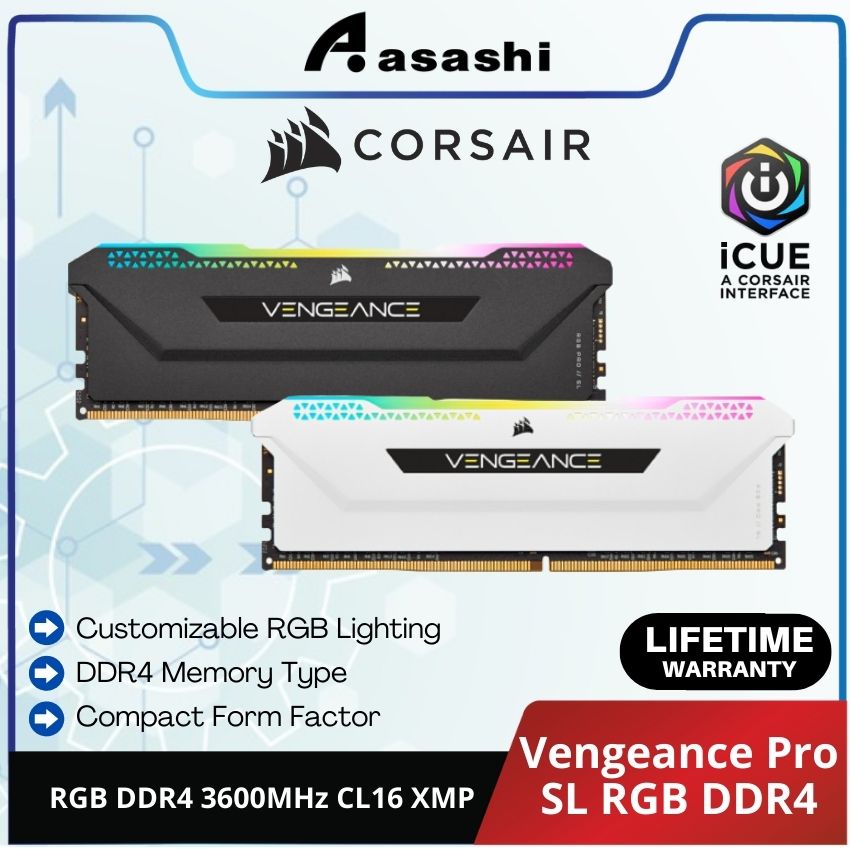 Corsair Vengeance Pro SL RGB DDR4 16GB 32GB 3200MHz 3600MHz XMP รองรับแรมเกมมิ่ง PC สีดํา ขาว