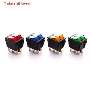 (Takashiflower) Kcd2 สวิตช์โยกเรือคู่ 6 Pin เปิด-ปิด พร้อมไฟสีเขียว สีแดง 20A 125VAC 16A