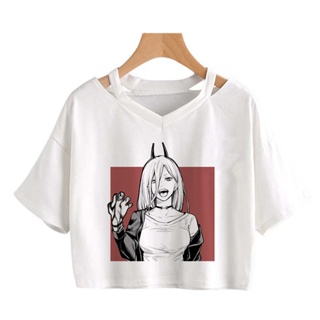 เสื้อยืดสีขาว Women Chainsaw Man T Shirt Funny Cartoon Pochita MakimaJapanese Anime Denji Tshirt เสื้อยืด เสื้อยืดส_45