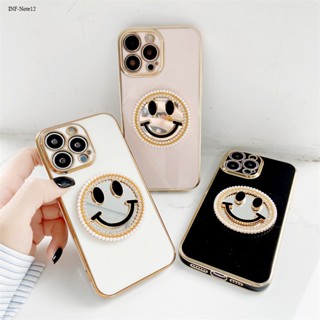 Infinix Note 12 11 11S 10 8 8i G96 G88 Pro NFC VIP X697 X692 สำหรับ Case Pearls Smiling Face Mirror เคสนิ่ม เคส เคสโทรศัพท์ เคสมือถือ Casing Case Luxury Phone Case Electroplating Casing Soft TPU Cover