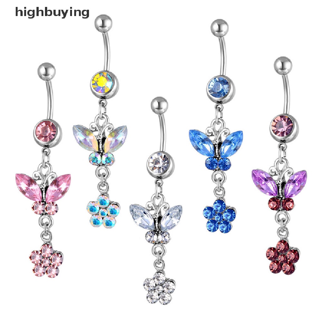 [highbuying] แหวนเหล็กผ่าตัด จิวสะดือ สะดือ ท้อง ผีเสื้อ ดอกไม้ คริสตัล สะดือ แหวนแฟชั่น ร่างกาย หน้าท้อง บาร์ ร่างกาย เครื่องประดับ ใหม่ พร้อมส่ง