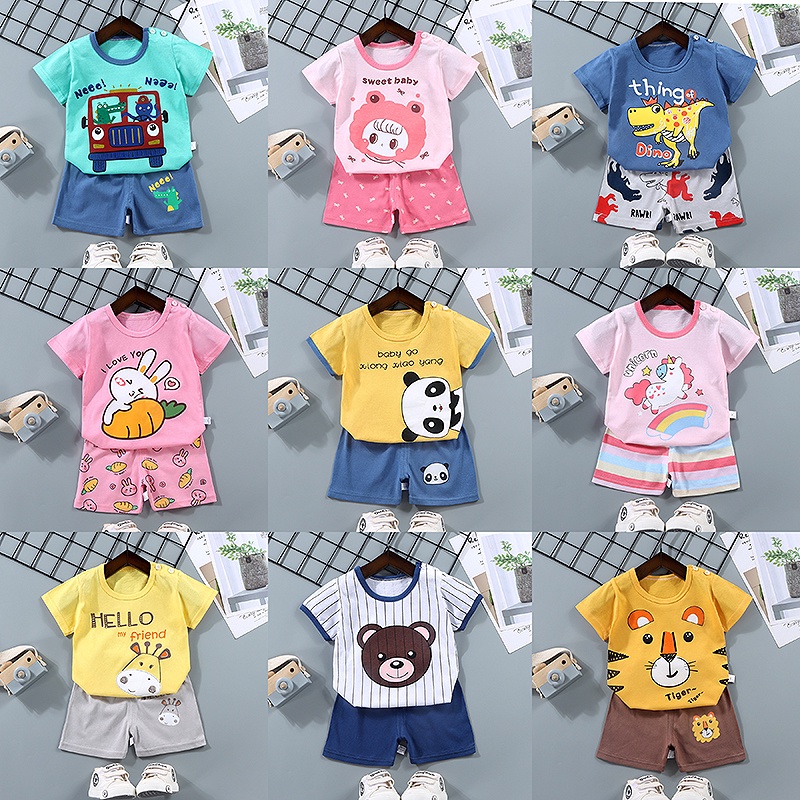 เสื้อผ้าเด็กเล็ก ลายน่ารักๆ เสื้อแขนสั้น + กางเกงขาสั้น ชุดเด็ก เข้าเซ็ต DXT24