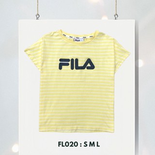 เสื้อแขนสั้น FILA เหลืองลายขวาง (FL20) แบรนด์แท้ 100% ผ้าcotton นิ่มใส่สบาย ระบายอากาศได้ดี