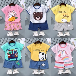 เสื้อผ้าเด็กเล็ก เสื้อแขนสั้น + กางเกงขาสั้น ชุดเด็ก เข้าเซ็ต SIZE 80-110 DXT24