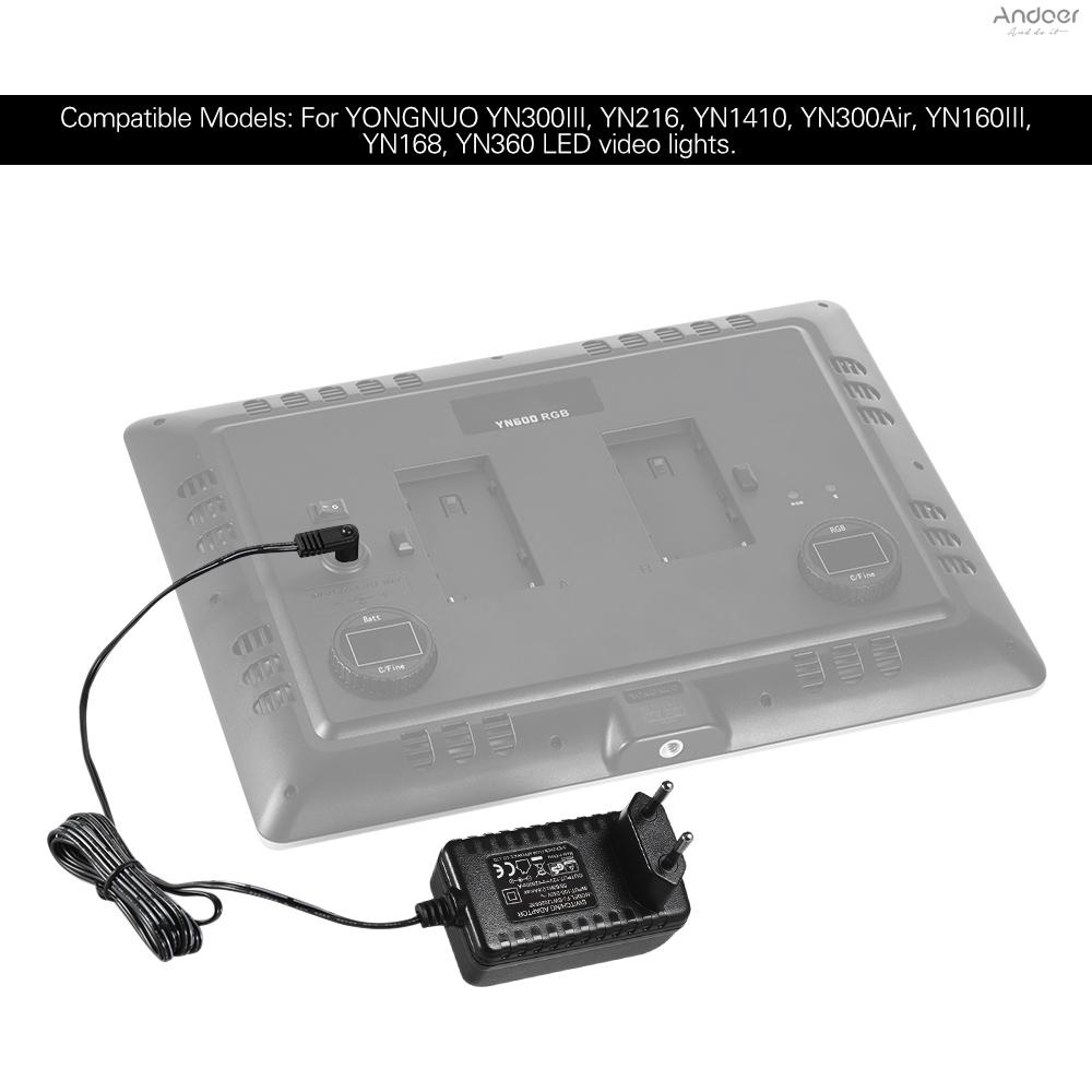 อะแดปเตอร์ไฟมาตรฐาน 12V 2A พร้อมปลั๊ก EU แรงดันไฟฟ้ากว้าง 100-240V สําหรับไฟวิดีโอ LED YONGNUO YN300III YN216 YN1410 YN300Air YN160III YN168 YN360