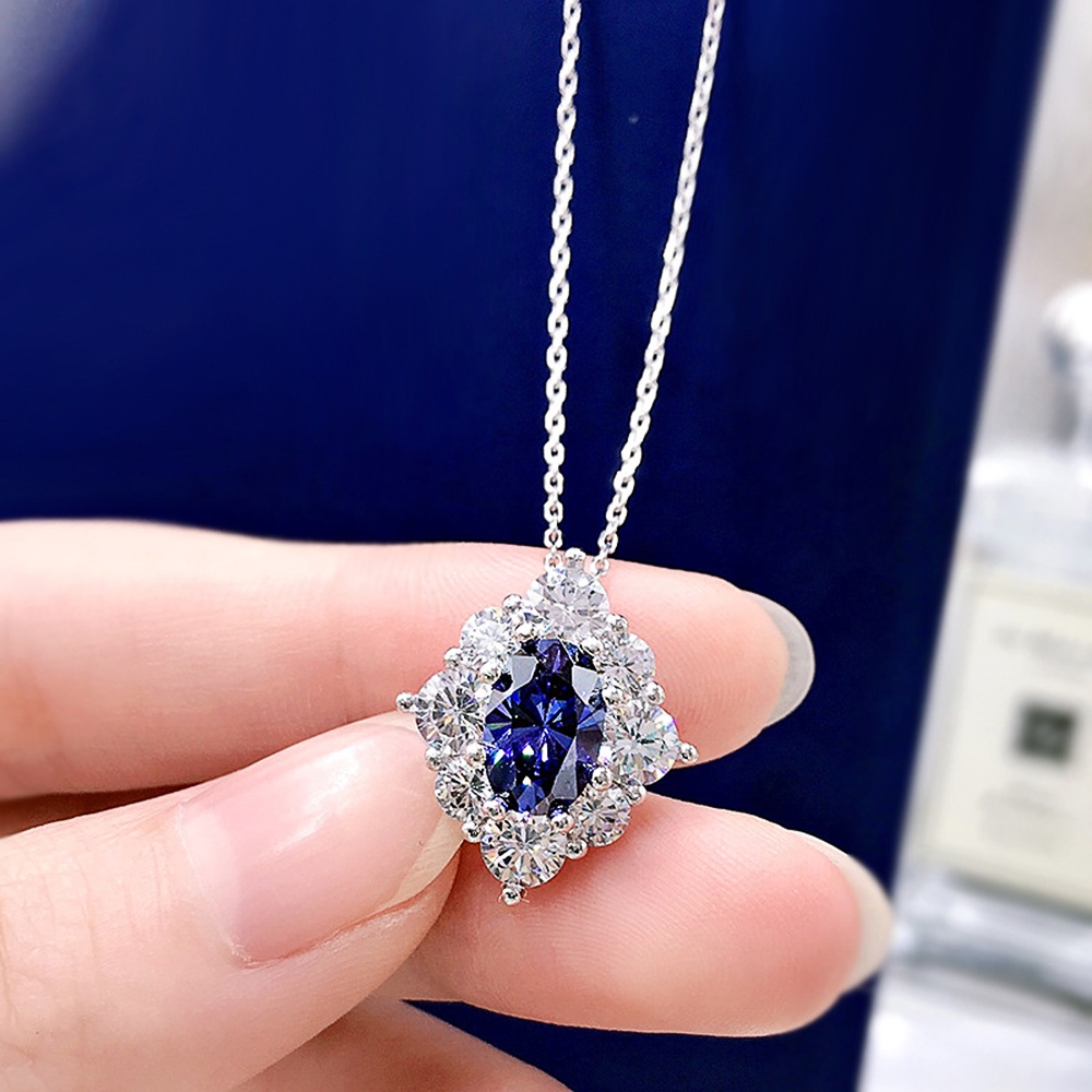 925 เงินสเตอร์ลิง Blue Cubic Zirconia จี้สร้อยคอเงินสําหรับผู้หญิงอารมณ์ Elegant งานแต่งงานครบรอบแฟชั่นเครื่องประดับ