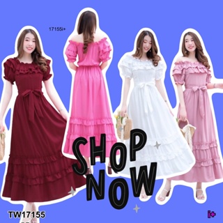 👗Pfashion [ส่งไว!!🚛] P17155 แม็กซี่เดรสยาวสีพื้นเปิดไหล่ ผูกเอว