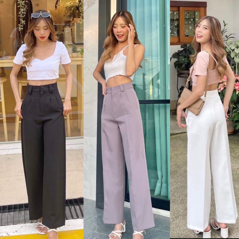 เพี่ยง2 ตัวราคาส่ง ✨baggy กางเกงขากว้าง กางเกงเอวสูง กระบอกใหญ่ใสทำงาน ใส่เที่ยวได้ เอวเล็กสะโพกใหญ่ใส่ได้