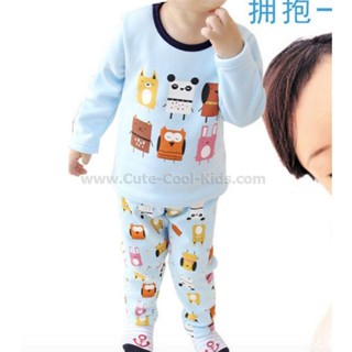 PJK-098 ชุดนอนเด็ก สีฟ้า ลายหมี (ผ้าหนา) Size-90 (1-2Y)