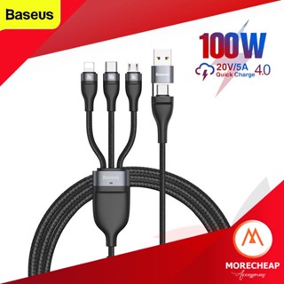 🔥ถูก/แท้🔥Baseus สายชาร์จ 3in1 Type c + USB สายถัก 20V 5A 100w Micro / Type-C / LN สายชาร์จด่วน supercharge