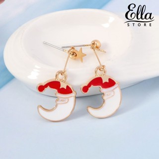 Ellastore123 ต่างหูระย้า รูปดวงจันทร์ สไตล์คริสต์มาส เครื่องประดับแฟชั่น สําหรับผู้หญิง