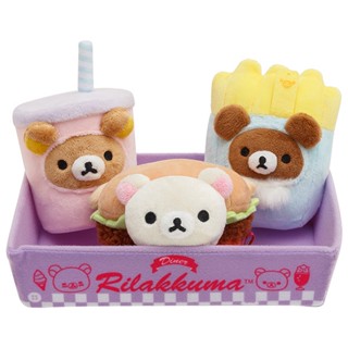 เซ็ตตุ๊กตา Rilakkuma Diner - Fast Food Series (Rilakkuma Hamburger Plush Set) เป็นตุ๊กตา 3 ตัวในถาดสีม่วงน่ารัก