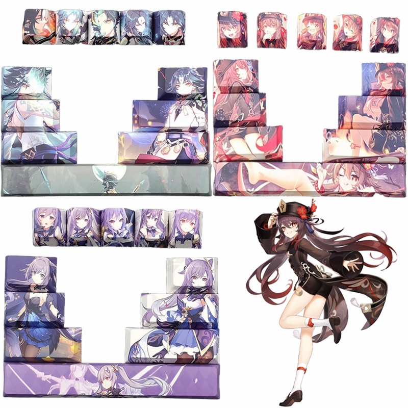 12pcs Anime Keycaps เชอร์รี่ PBT Dye Sublimation Mechanical Keycaps DIY Cool Frieren Gengar Miku Luffy Zoro Kaneki Ken Bronya Hutao Keqing Yae Miko Genshin Impact Keycaps