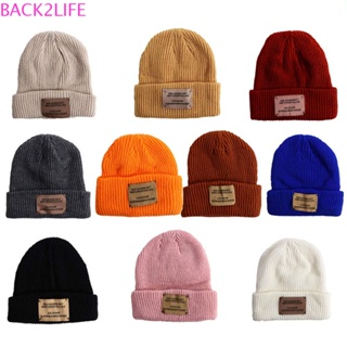 Back2life หมวกถัก อบอุ่น อารมณ์ ฮิปฮอป ฤดูหนาว ฤดูใบไม้ร่วง ลายทาง สีพื้น Skullies หมวกสไตล์เกาหลี